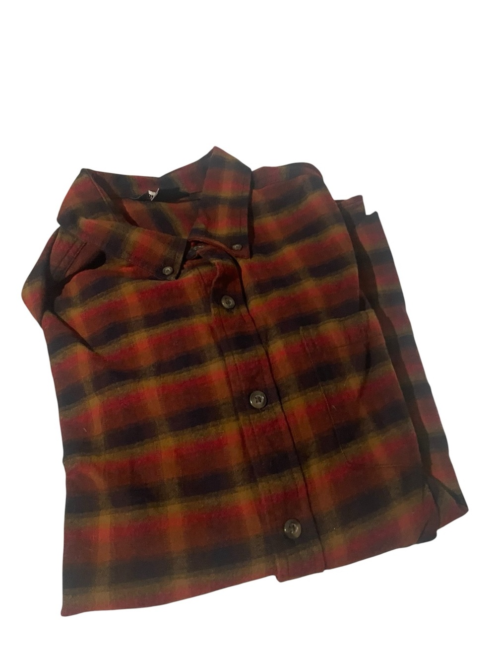 Nautica size large Plaid Button-Up Flannel Shirt in orange, Black & Olive sz L